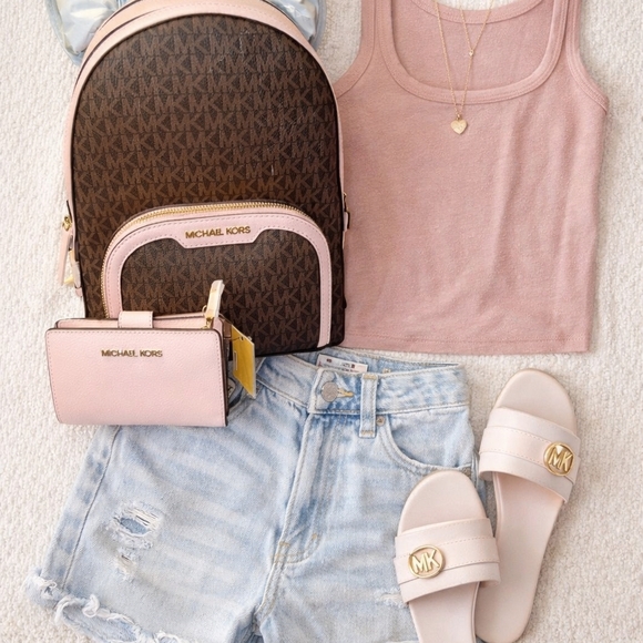 Michael Kors Brown and Pink Backpack with Wallet
